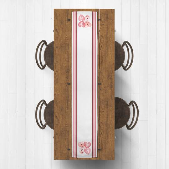 90" Poly Twill XOXO Hearts & Stripes Table Runner